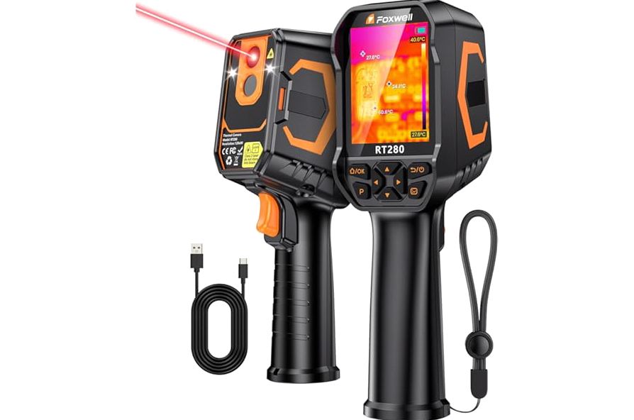 FOXWELL RT280 Thermal Imaging Camera, 320 X 240 2.8" LCD Screen Thermal Camera, TISR Resolution 240 x 180, 25Hz Handheld Infrared Cameras with Laser, PC Analysis, Photo & Video Recording, 8GB product image