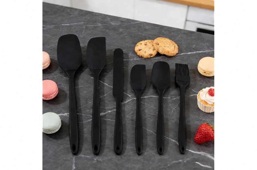 6-piece Non Sticky Cooking Tool, Silicone Spatula Set, Cooking Utensils Set, Non-Stick Scrapers, for Frying Stirring and Serving, Black product image