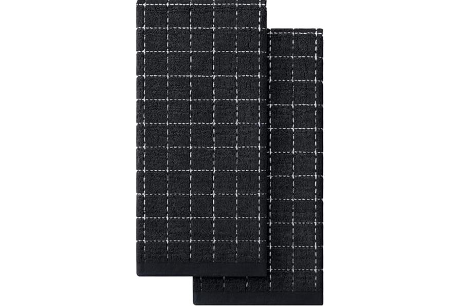 Homaxy 100% Cotton Terry Kitchen Towels(Black, 13 x 28 inches), Checkered Designed, Soft and Super Absorbent Dish Towels, 2 Pack product image