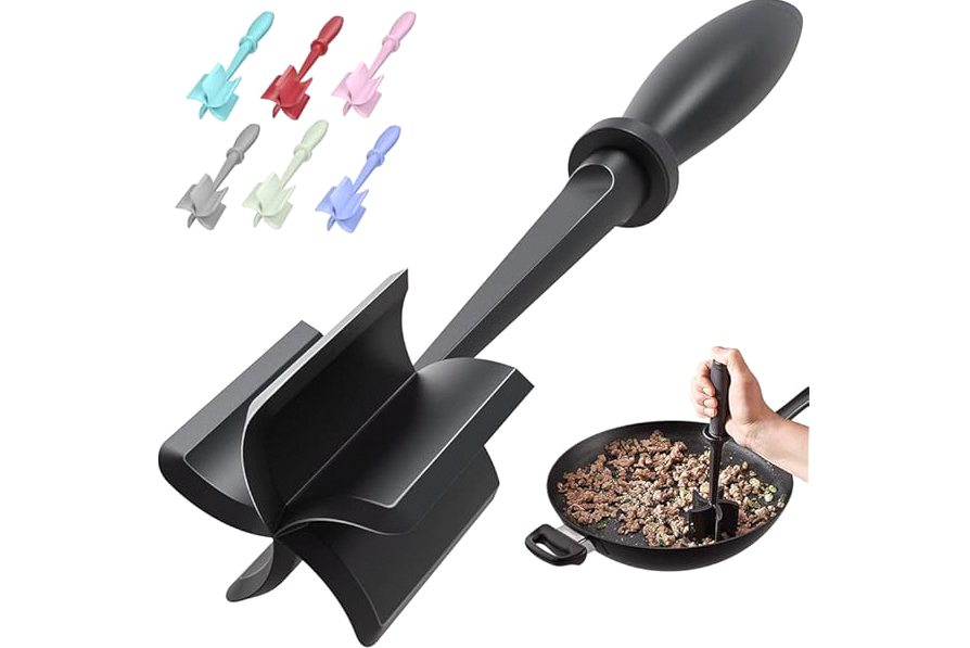 Meat Chopper, Hamburger Grinder, Premium Heat Resistant Smasher for Ground Beef, Burger Grinder Nylon Potato Mix Tool, Meat & Poultry Tenderizers-Black product image