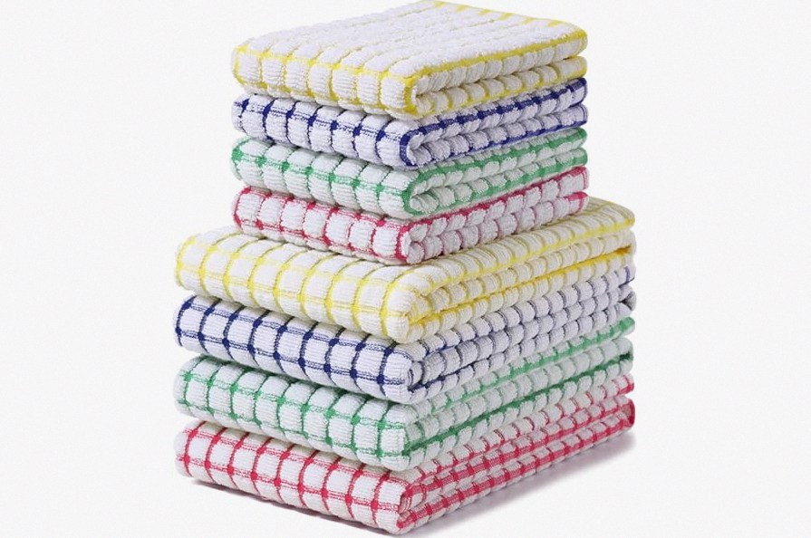 Homaxy Kitchen Towels and Dishcloths Set, 16 x 25 and 12 x 12 Inches, Set of 8 Cotton Terry Kitchen Dish Towels, Super Soft and Absorbent Dish Cloths, Blue/Yellow/Red/Green product image