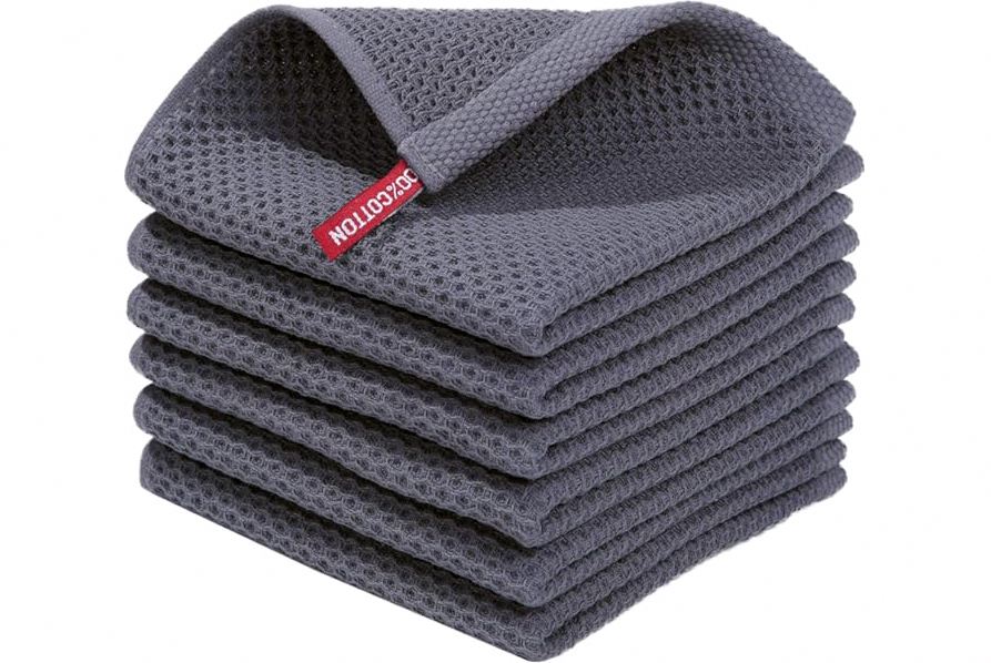 Homaxy 100% Cotton Waffle Weave Kitchen Dish Cloths, Ultra Soft Absorbent Quick Drying Dish Towels, 12 x 12 Inches, 6-Pack, Dark Grey product image