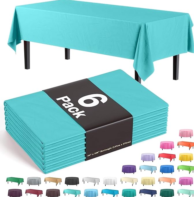 Exquisite Party Solids 6-Pack Premium Plastic Tablecloth 54in. x 108in. Rectangle Plastic Table Cover - Aqua product image