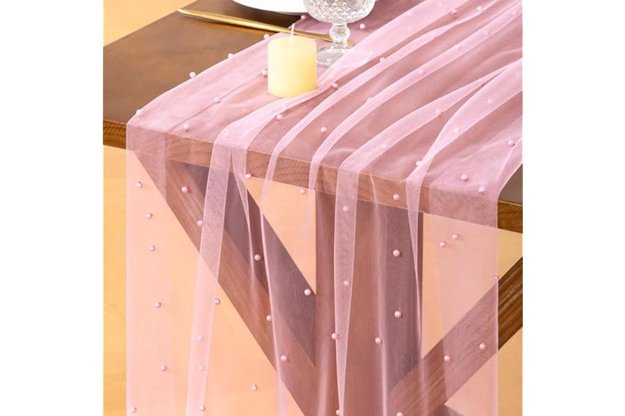 Socomi Pearl Gauze Table Runner Spring Easter Sheer 10FT Tulle Dining Wedding Birthday Party Baby Shower Anniversary Holiday Centerpiece Table Decor Pink product image