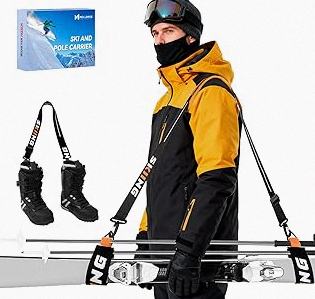 Mellbree Ski Strap, Skis and Poles Carrier for Easy Transportation of Your Clipstick Skiing Accessory/Pole/Skimate/Boot, Skier Gift Adjustable Size Comfortable Walking to and From the Mountain product image