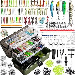 4 Layers Fishing Tackle Box, 605Pcs Fishing Gear Kit with Lures, Small Tool Kit Containing Gripper, Hook Remover, Plier, Accessories, Greeting Cards, Complete Fishing Box for Beginners, Adults product image