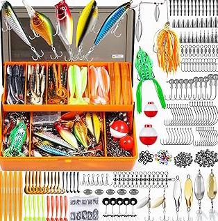 Large 3-Layer Fishing Tackle Box with Tackle Included, All-in-One 417 Pcs Fishing Lures Kit with Small 2-Sided Box & Gloves for Anglers, Complete Freshwater Bass Fishing Gear, Gift for Men product image