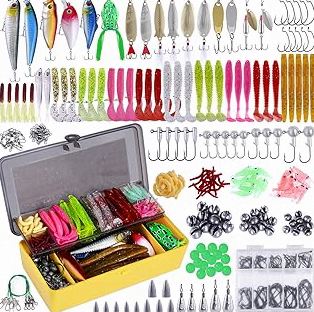PLUSINNO Fishing Tackle Box with Tackle Included, 373PCS Fishing Lures Kit with Removable Tray, Fishing Gear with Pliers, Weights, Hooks, Accessories, Fishing Tackle Lure Kit Gifts for Men Bass Trout product image