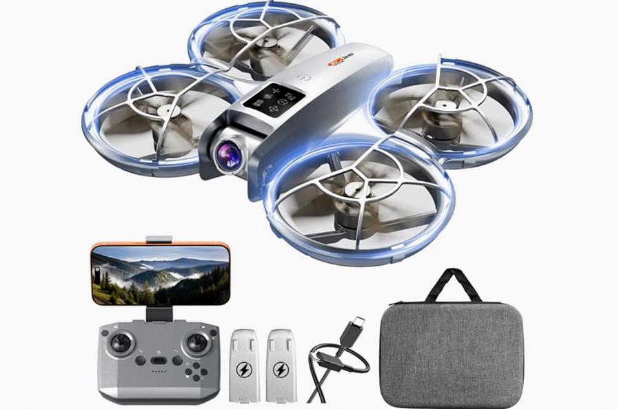 Drone with Camera - RC Quadcopter for Kids & Adults Beginners, with One Key Takeoff/Landing, Altitude Hold, Headless Mode, 3D Flip & Trajectory Flight, 3-Speed Mode, 2 Rechargeable Batteries & Carrying Case, Gray product image