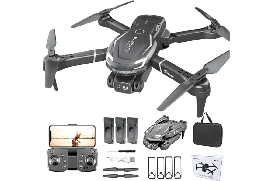 FLYVISTA Cool Mini Drone with Camera for Kids Adults Beginners, 1080P FPV Camera Remote Control Drone for Kids with 3 Batteries, One-Click Take Off/Landing, Altitude Hold, Headless Mode, 360° Flips, 3-Gear Speeds , Emergency Stop, Toys Gifts for Adults Beginner and Kids product image